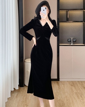 Temperament elegant velvet splice fashion dress