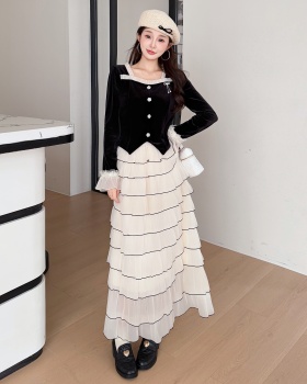 Retro autumn and winter skirt France style tops 2pcs set