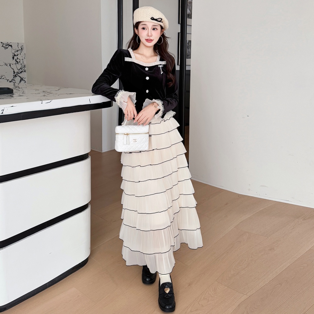 Retro autumn and winter skirt France style tops 2pcs set