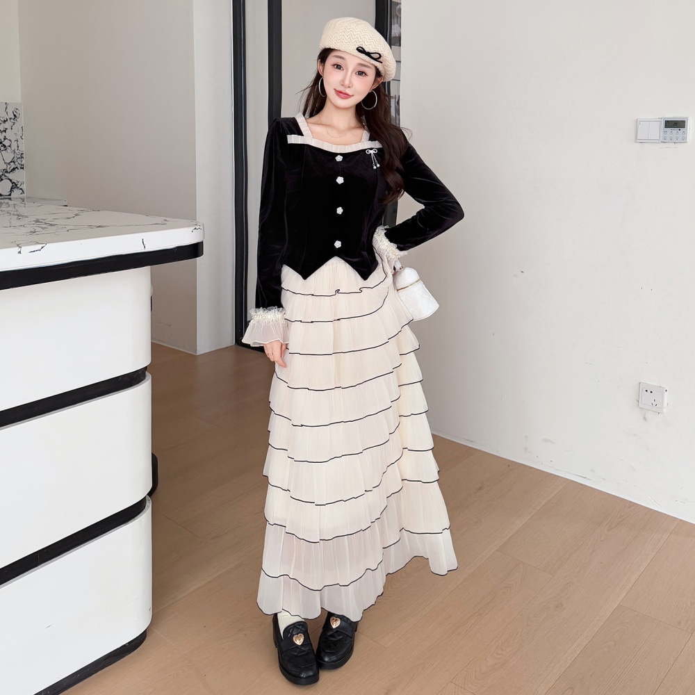 Retro autumn and winter skirt France style tops 2pcs set