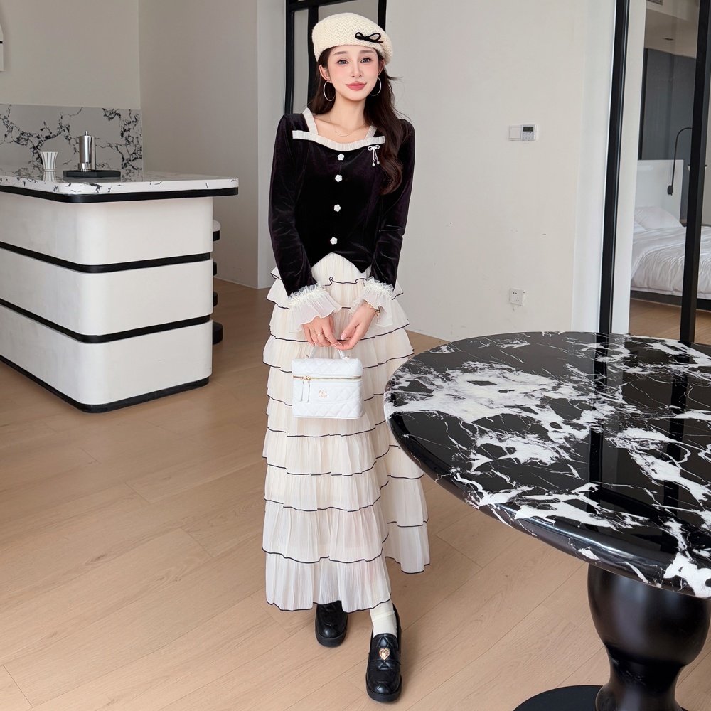 Retro autumn and winter skirt France style tops 2pcs set