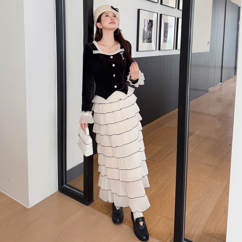 Retro autumn and winter skirt France style tops 2pcs set