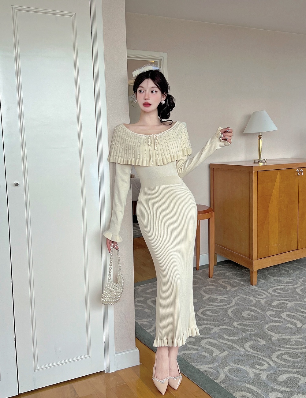 Set beads dress France style long dress