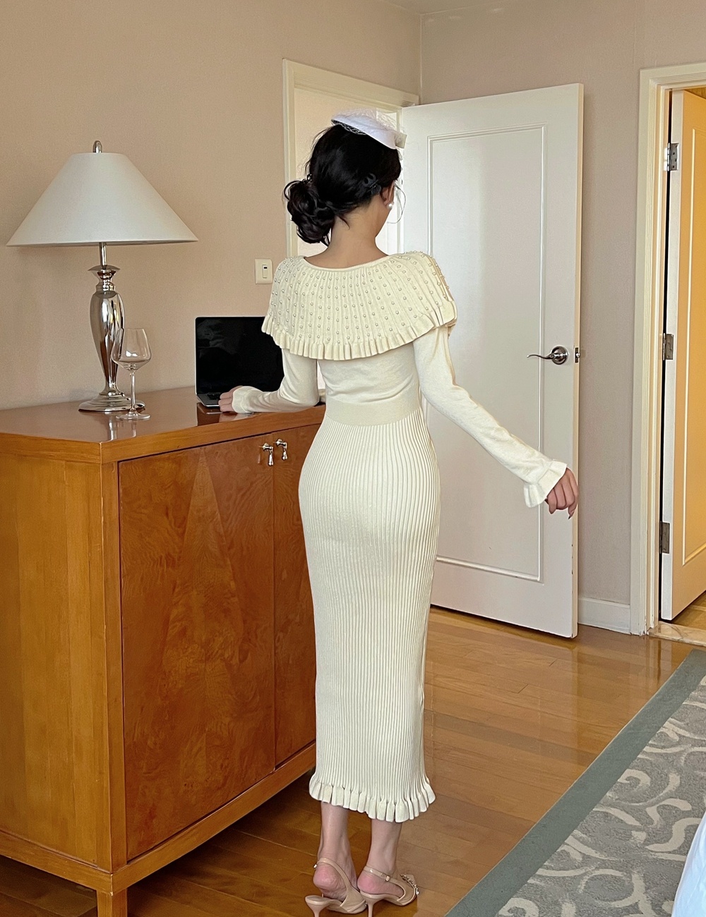 Set beads dress France style long dress