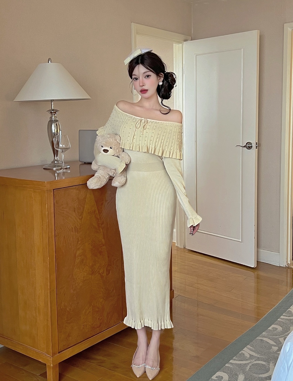 Set beads dress France style long dress