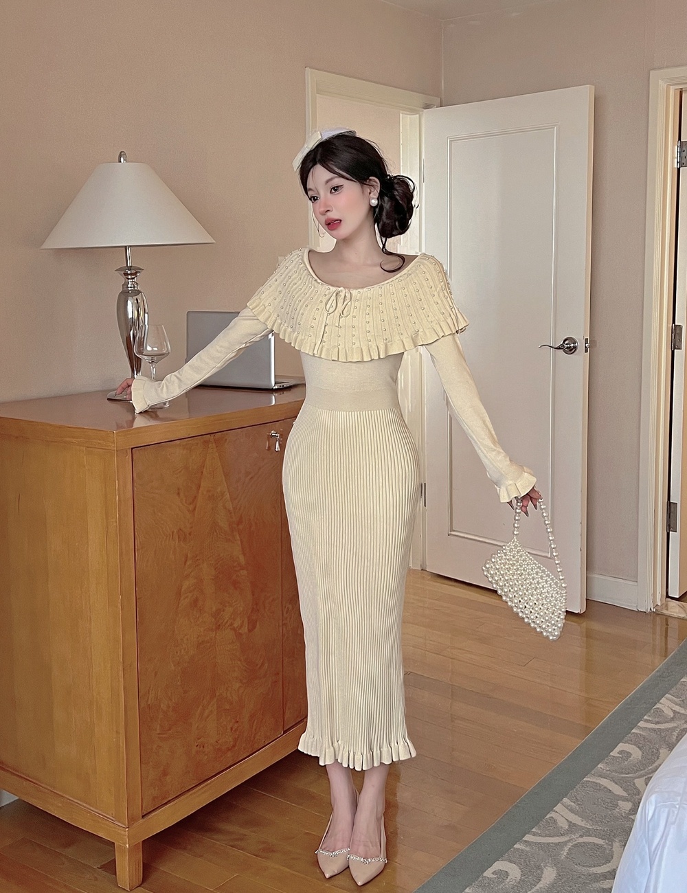 Set beads dress France style long dress