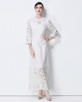 Pinched waist slim embroidered retro hollow dress