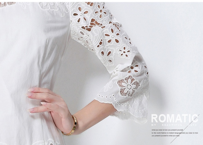 Pinched waist slim embroidered retro hollow dress