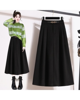 Woolen thick long dress high waist skirt for women