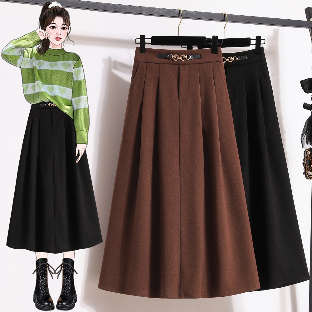 Woolen thick long dress high waist skirt for women