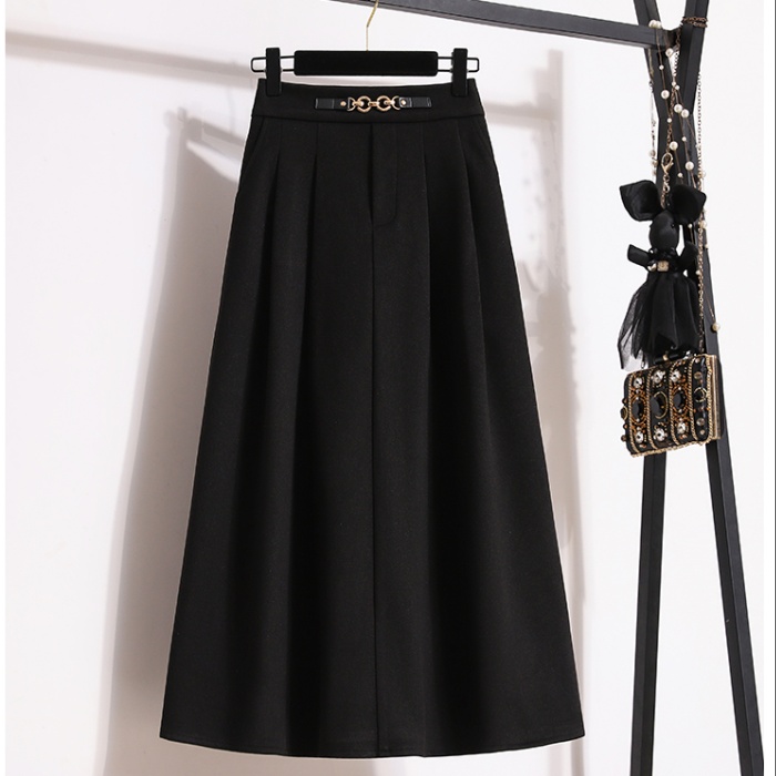 Woolen thick long dress high waist skirt for women