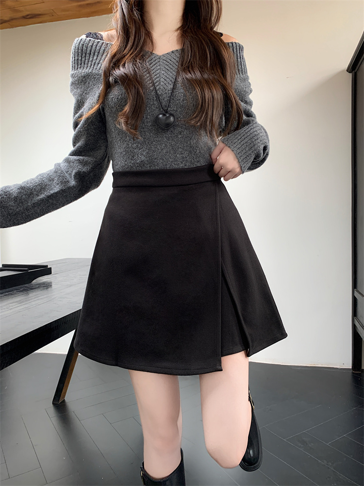 Woolen slim skirt small split culottes for women