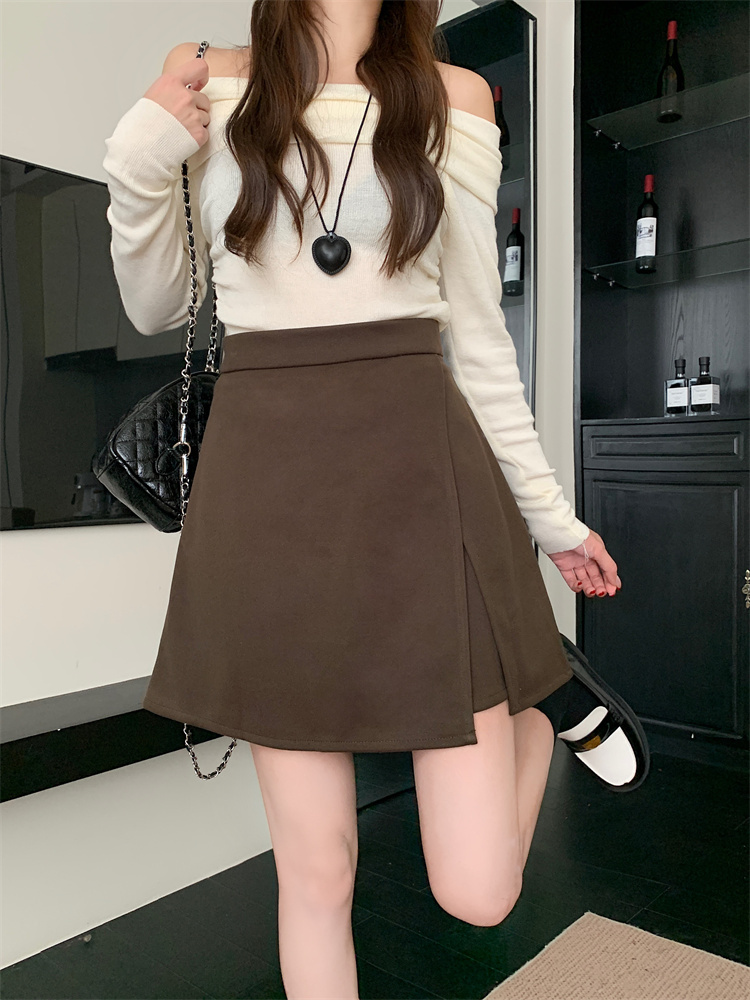Woolen slim skirt small split culottes for women