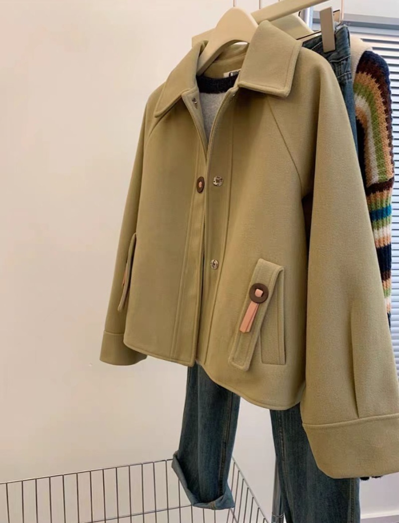 Lapel show young coat retro short woolen coat for women
