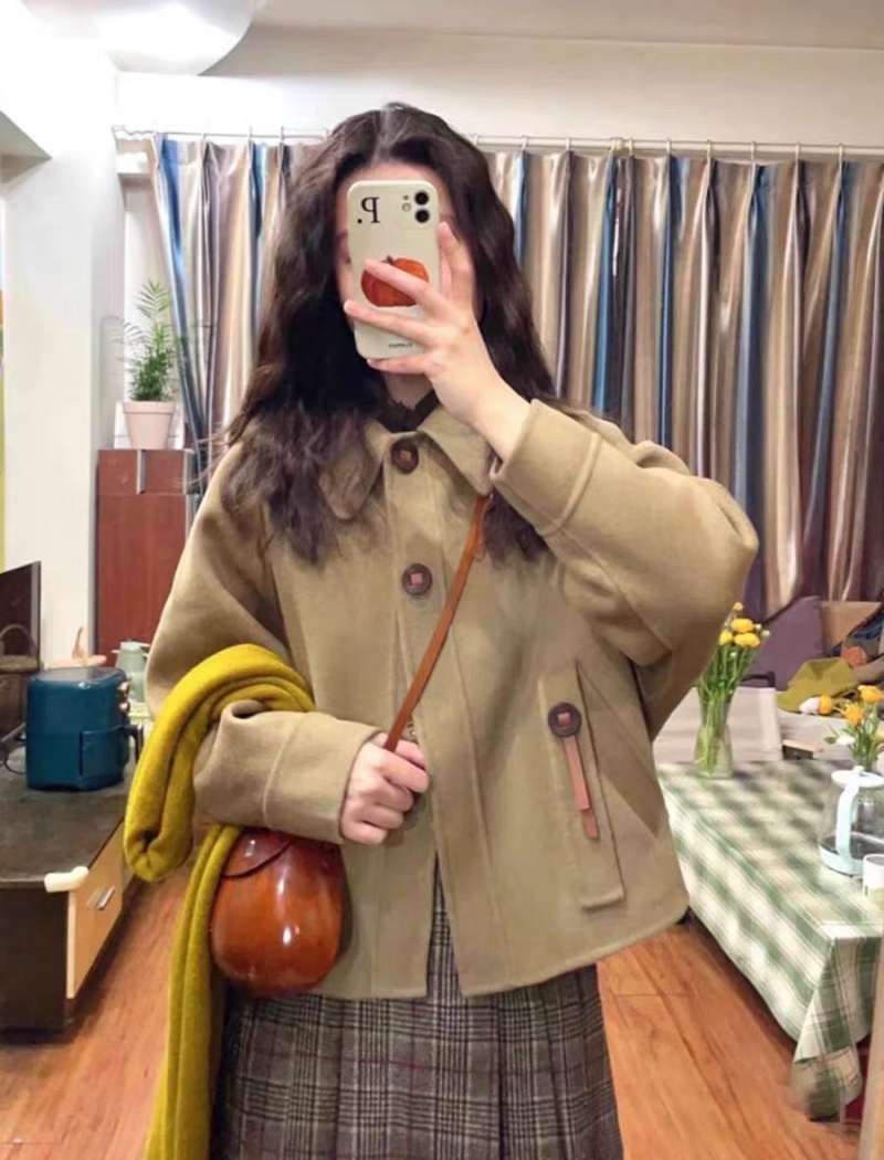 Lapel show young coat retro short woolen coat for women