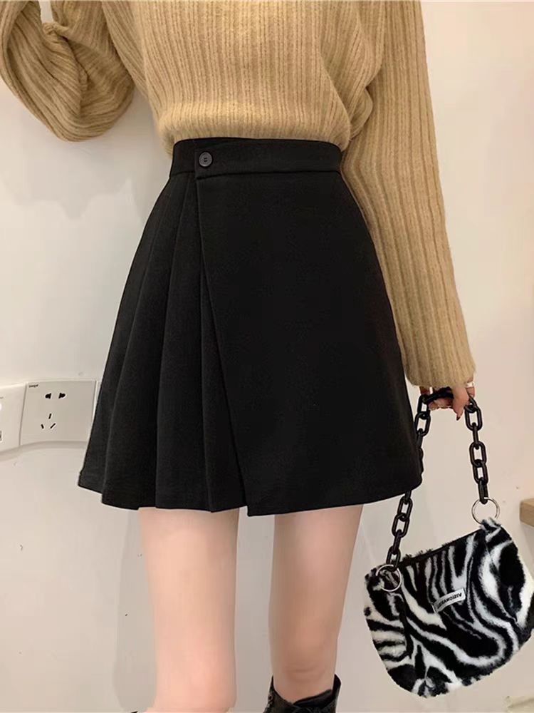 Pleated irregular short skirt A-line skirt for women