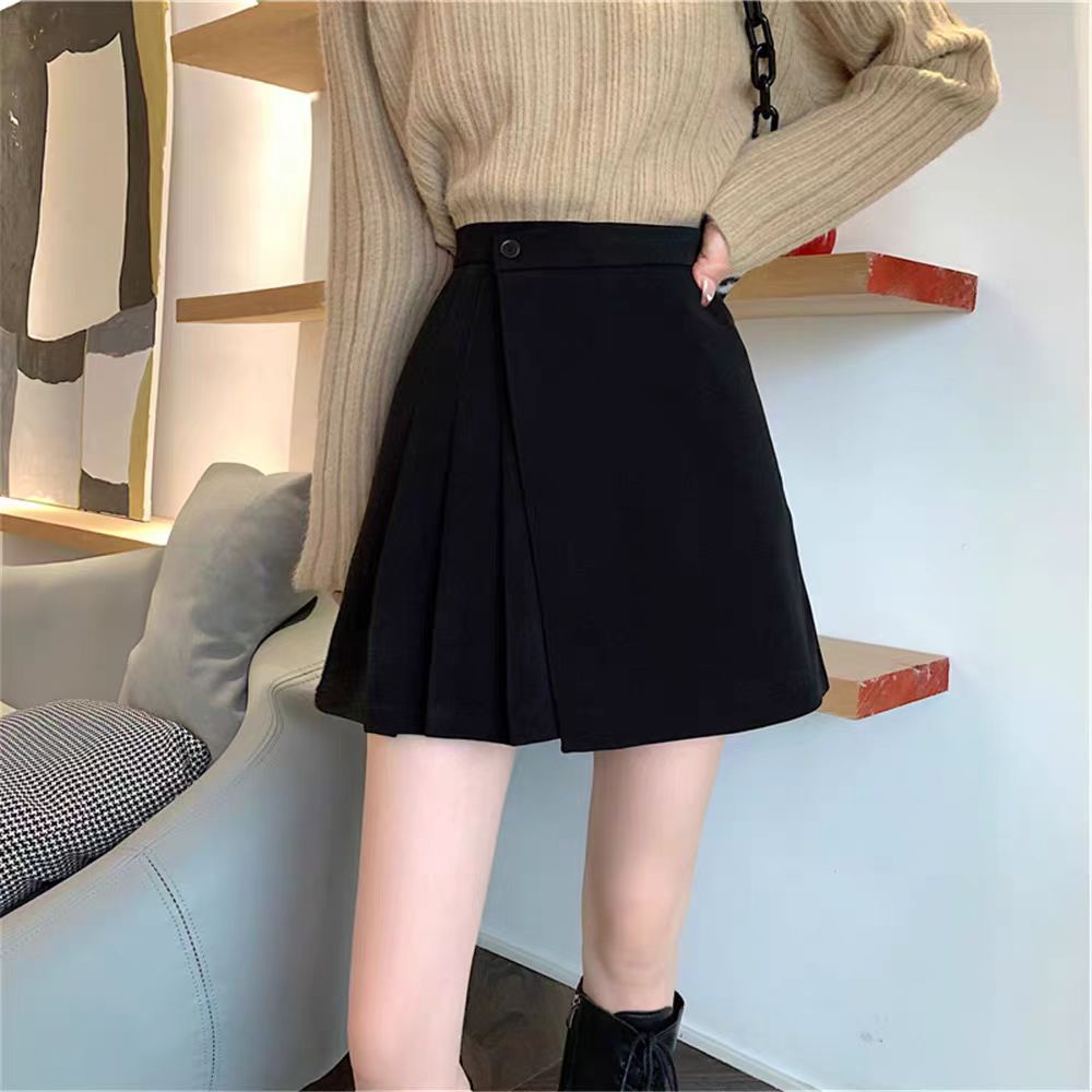 Pleated irregular short skirt A-line skirt for women