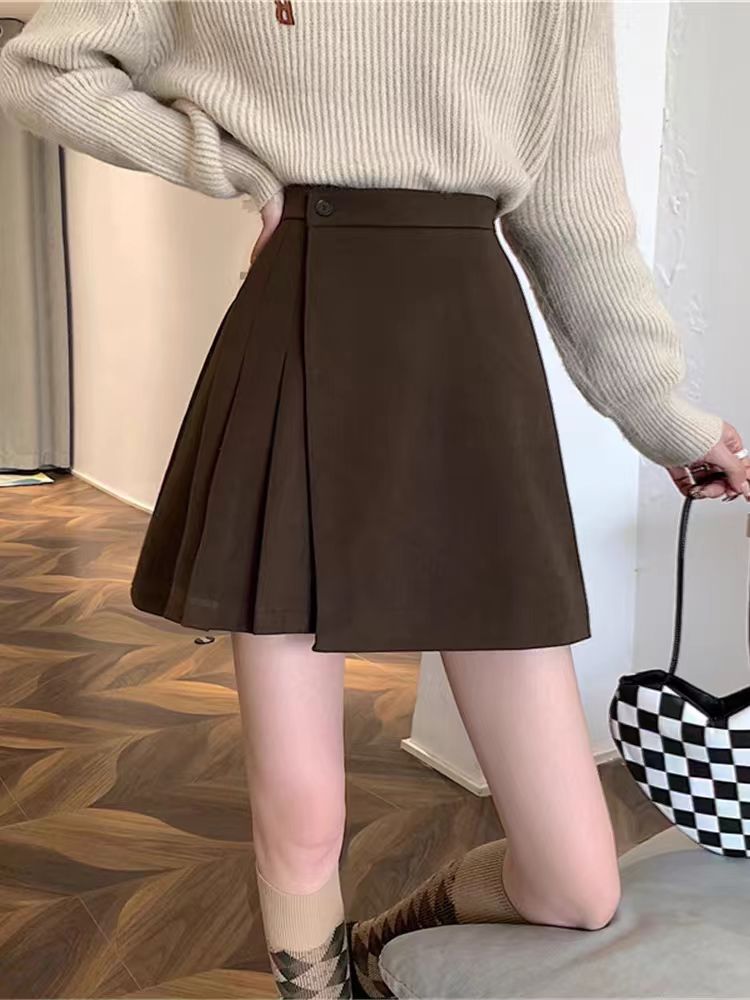 Pleated irregular short skirt A-line skirt for women