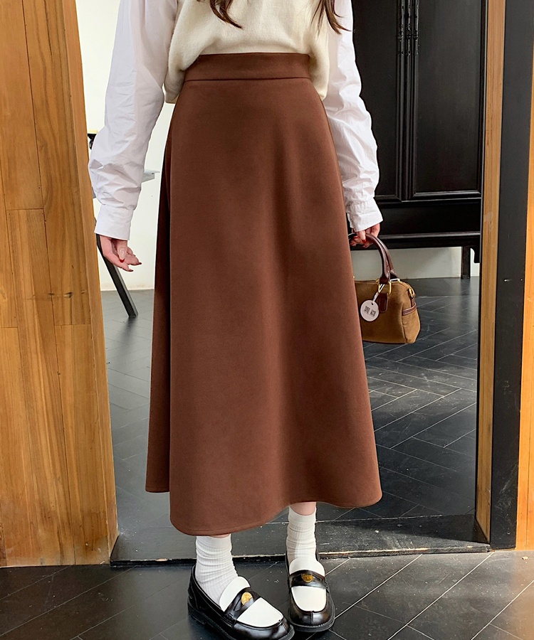 Slim pleated woolen A-line skirt for women