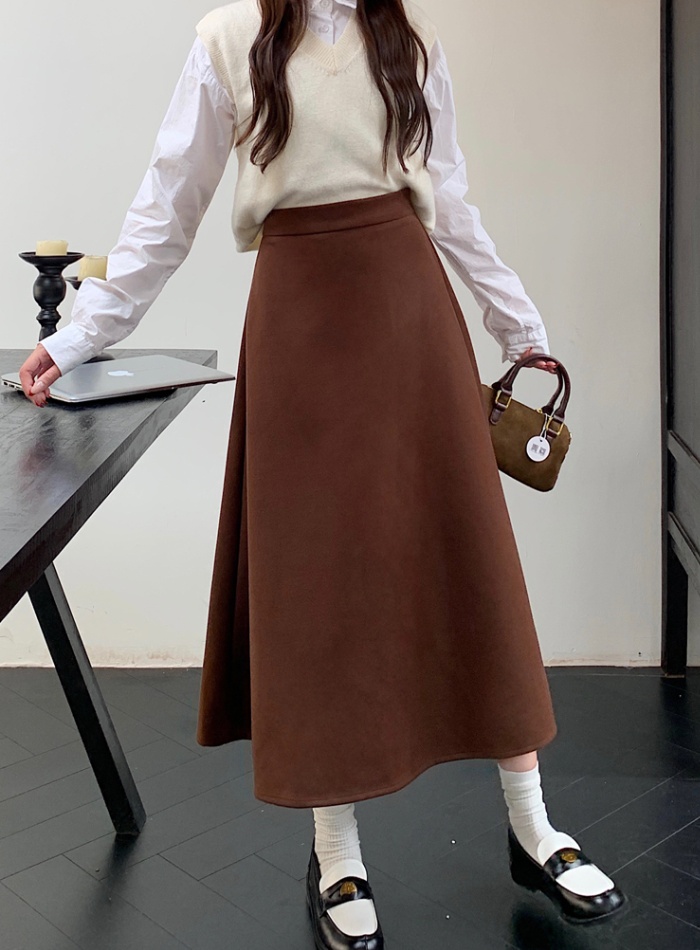 Slim pleated woolen A-line skirt for women