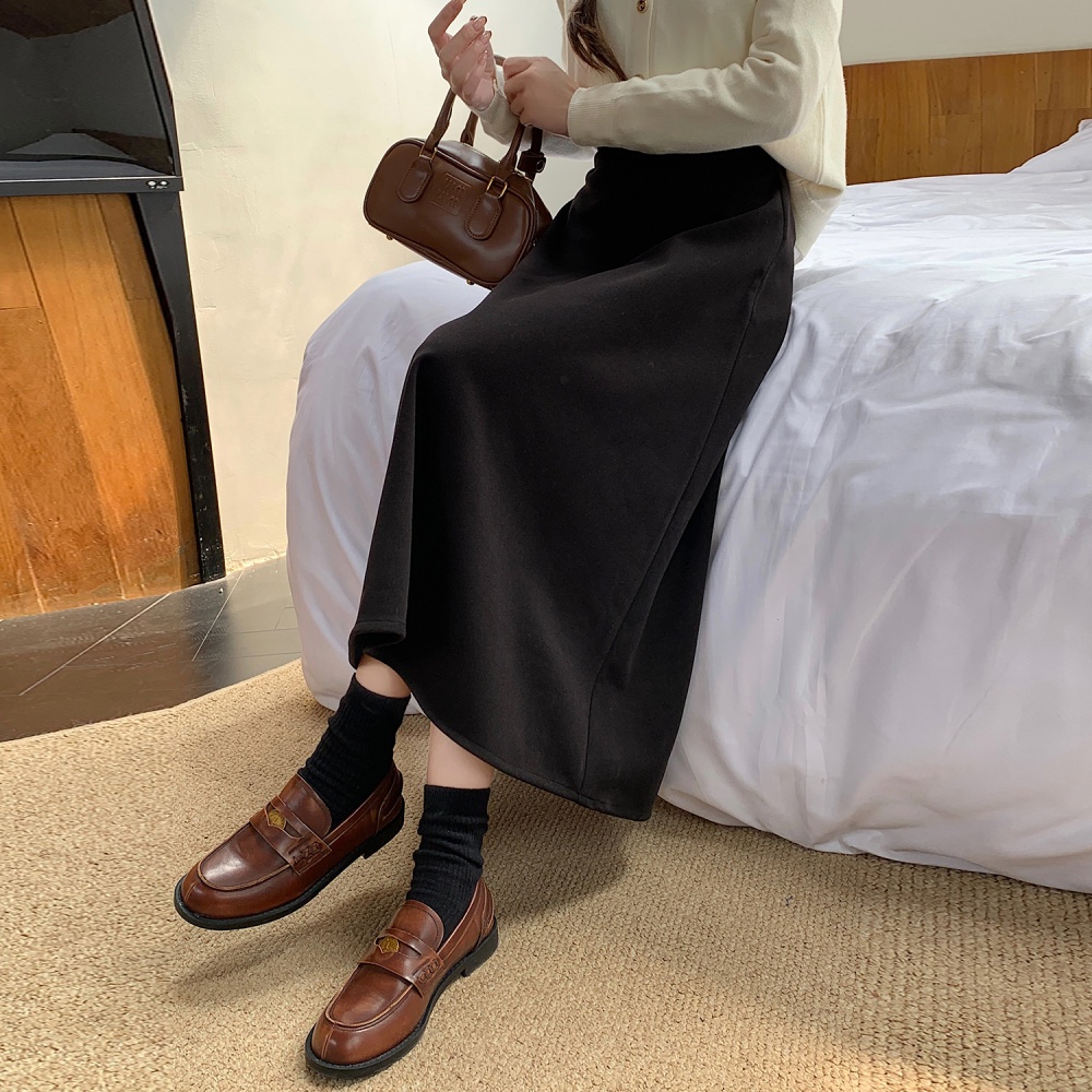 Slim pleated woolen A-line skirt for women