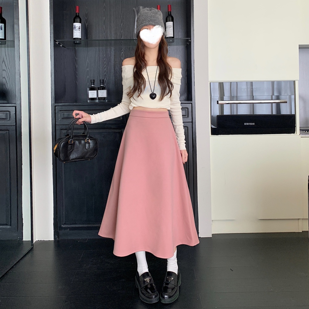 Slim pleated woolen A-line skirt for women