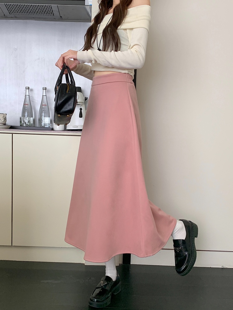 Slim pleated woolen A-line skirt for women