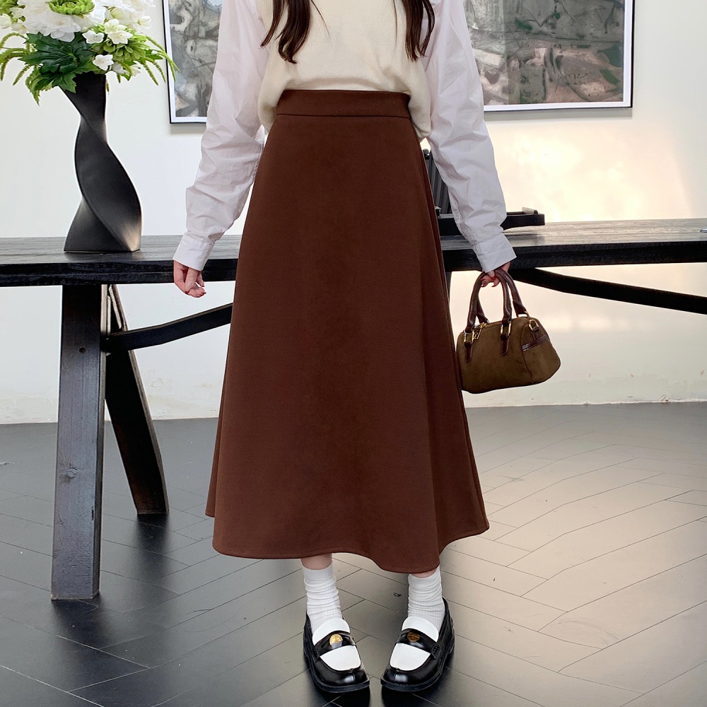 Slim pleated woolen A-line skirt for women