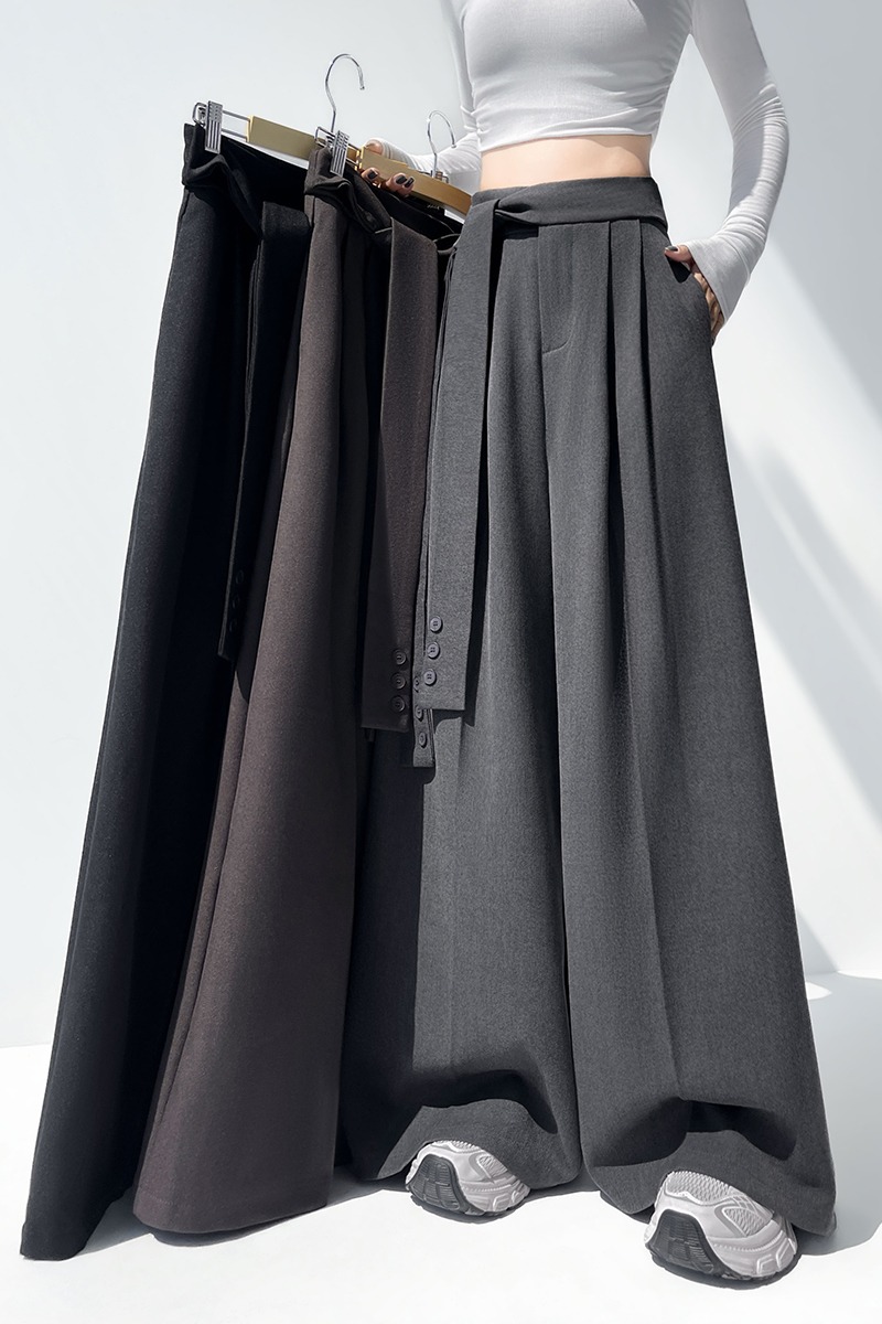 Woolen slim pants mopping wide leg pants for women
