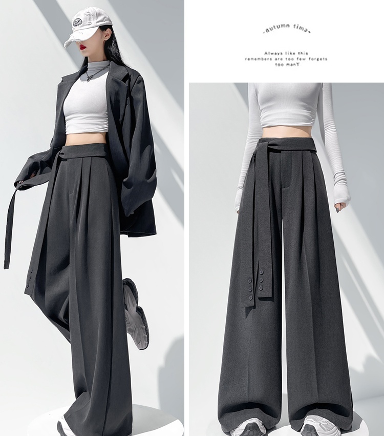 Woolen slim pants mopping wide leg pants for women