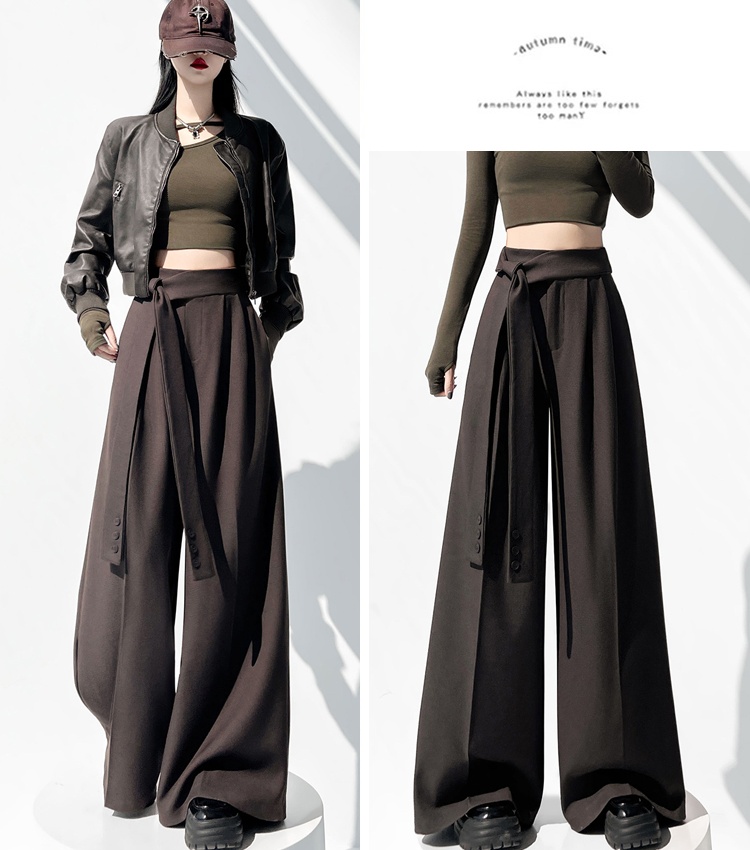 Woolen slim pants mopping wide leg pants for women