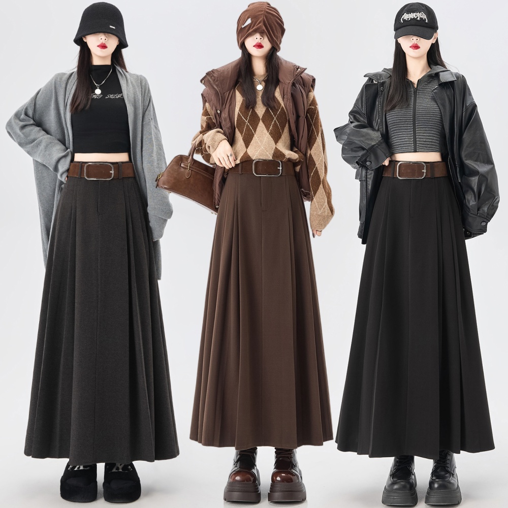 A-line pleated long skirt high waist skirt for women