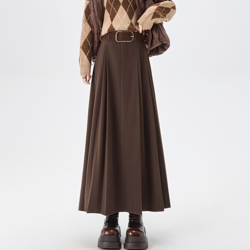 A-line pleated long skirt high waist skirt for women