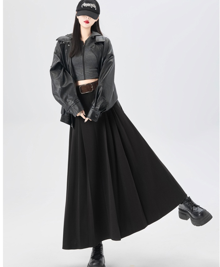 A-line pleated long skirt high waist skirt for women