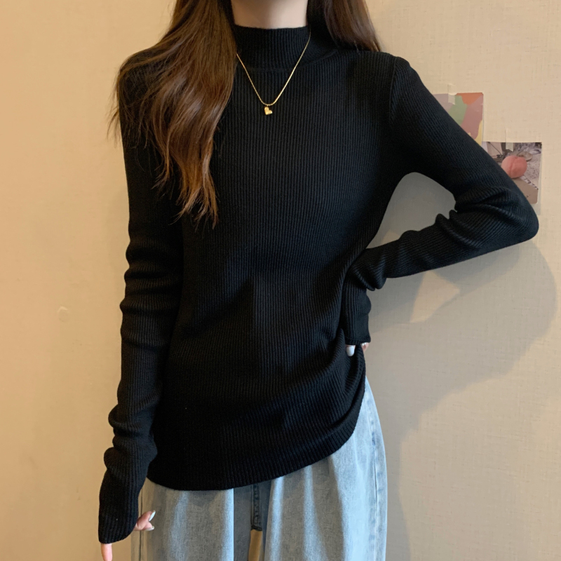 Autumn and winter simple sweater half high collar tops for women