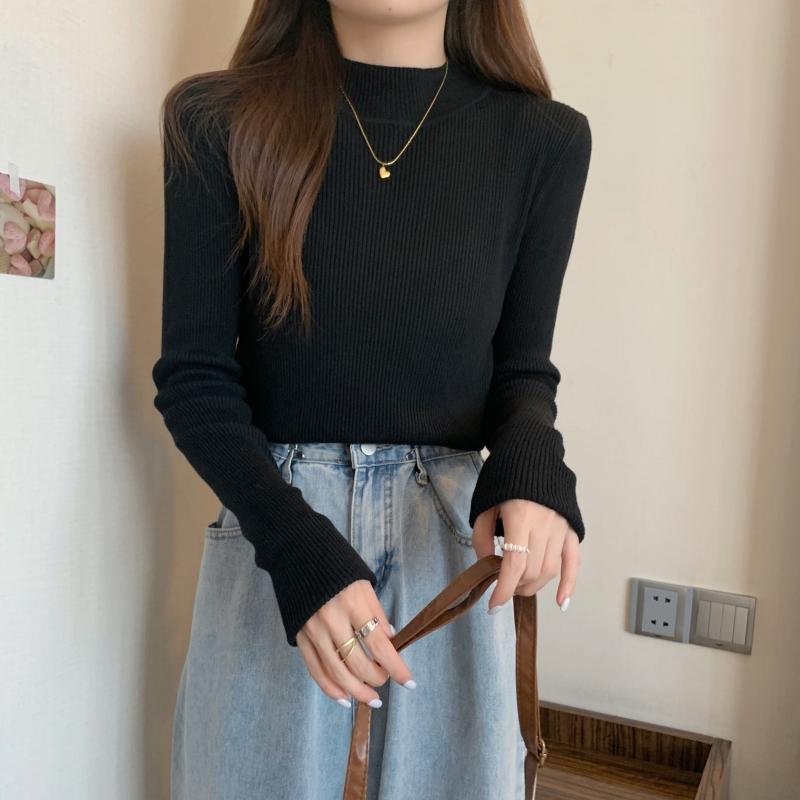Autumn and winter simple sweater half high collar tops for women