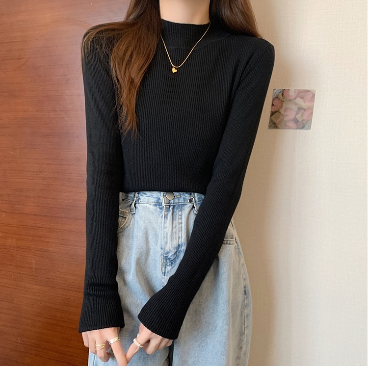 Autumn and winter simple sweater half high collar tops for women