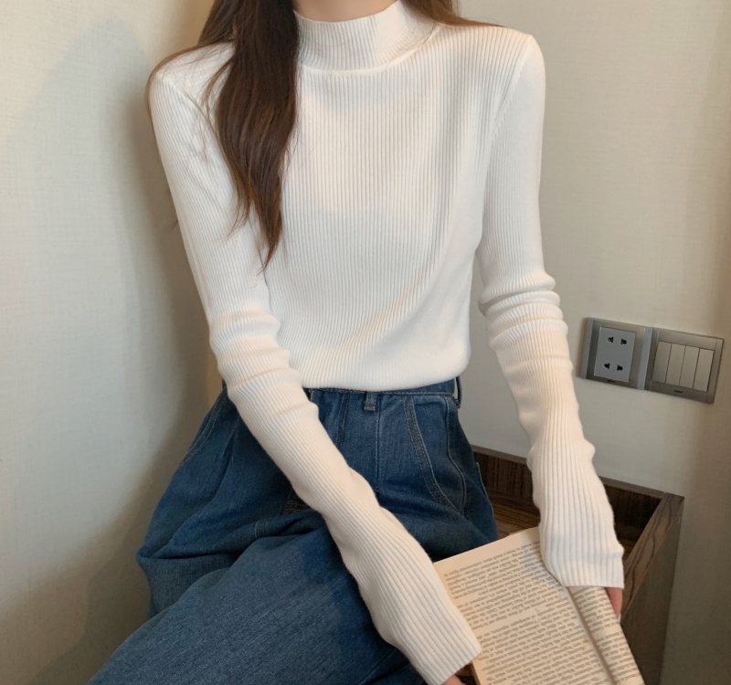 Autumn and winter simple sweater half high collar tops for women