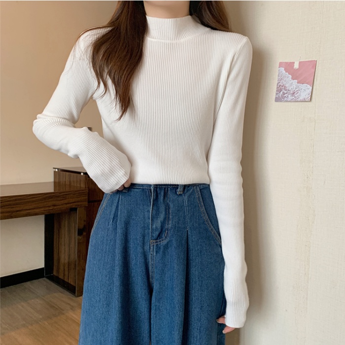 Autumn and winter simple sweater half high collar tops for women