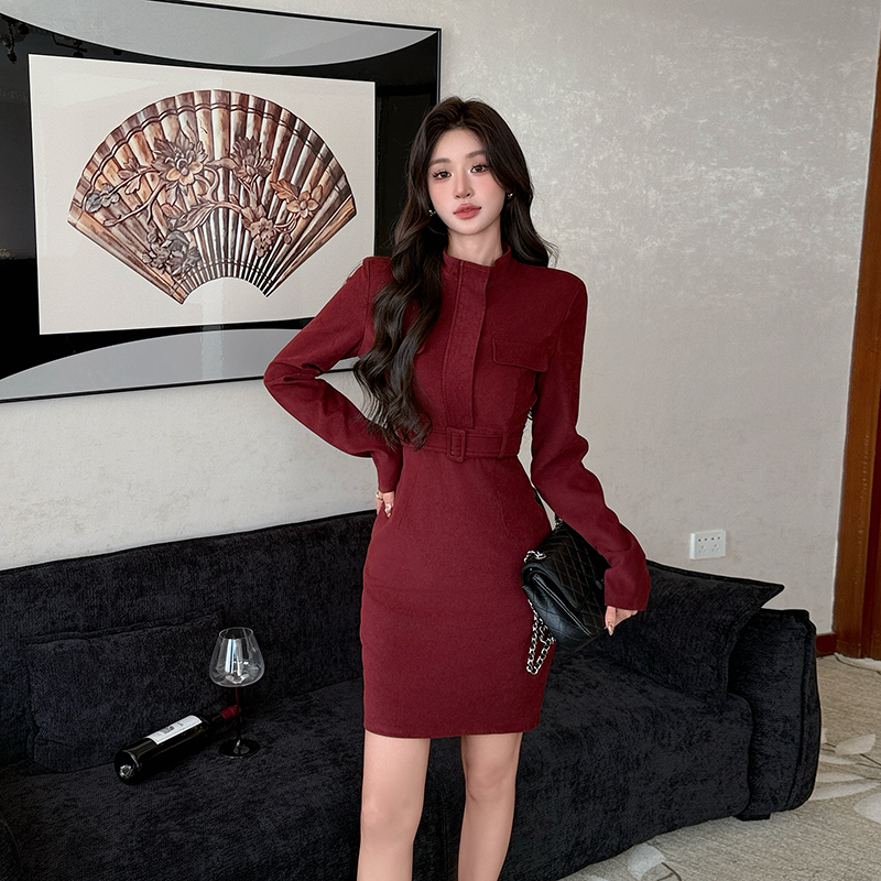 Cstand collar work clothing long sleeve dress for women
