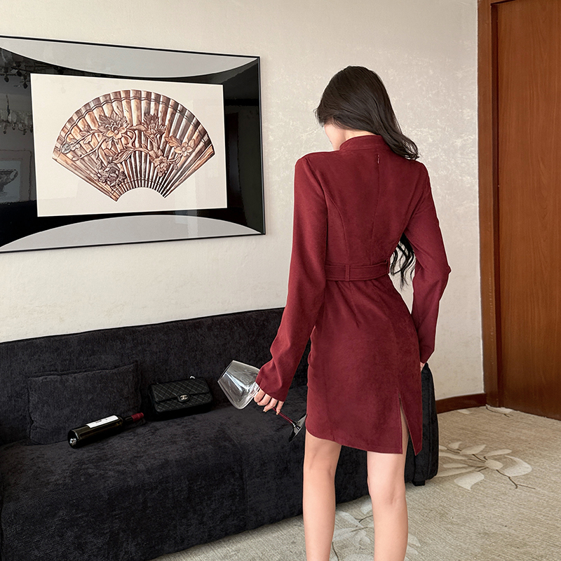 Cstand collar work clothing long sleeve dress for women