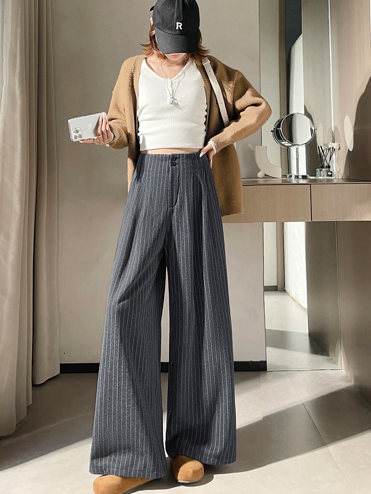 Slim wide leg pants stripe business suit for women