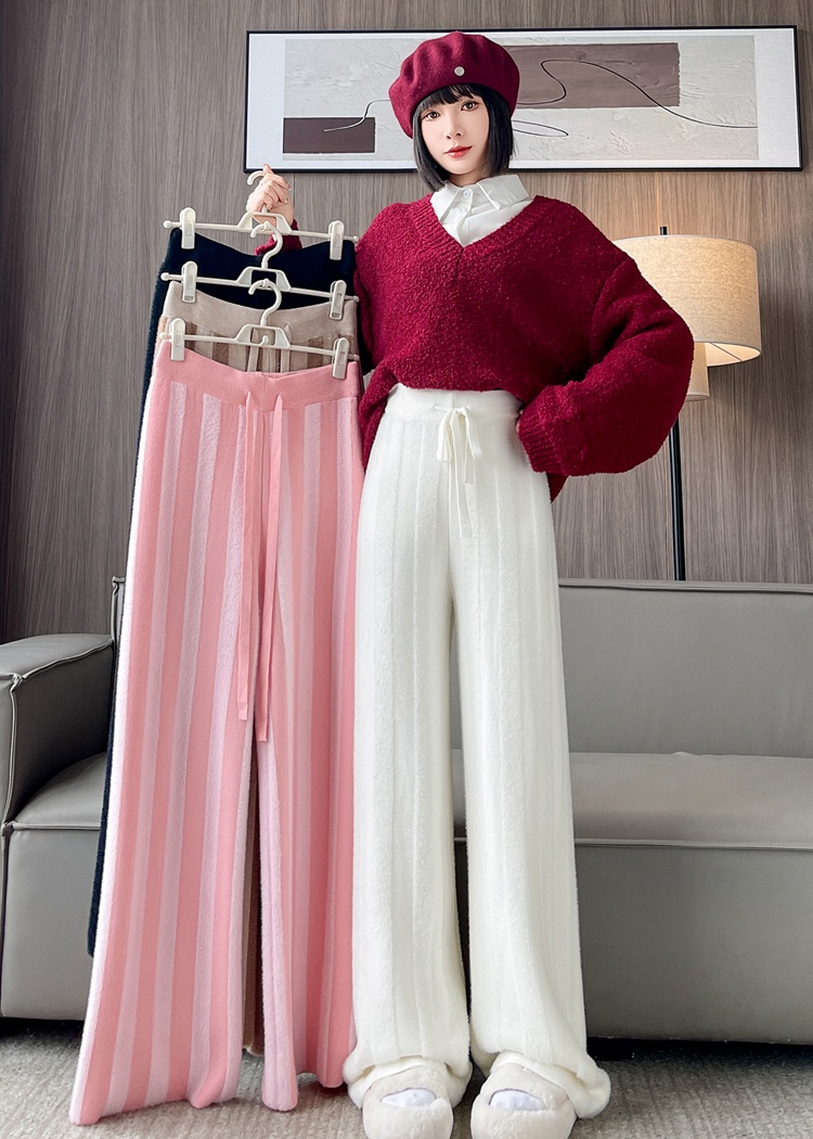 Straight wide leg pants stripe pants for women