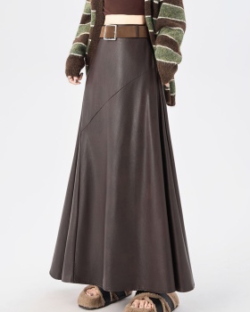 A-line big skirt autumn and winter PU skirt for women