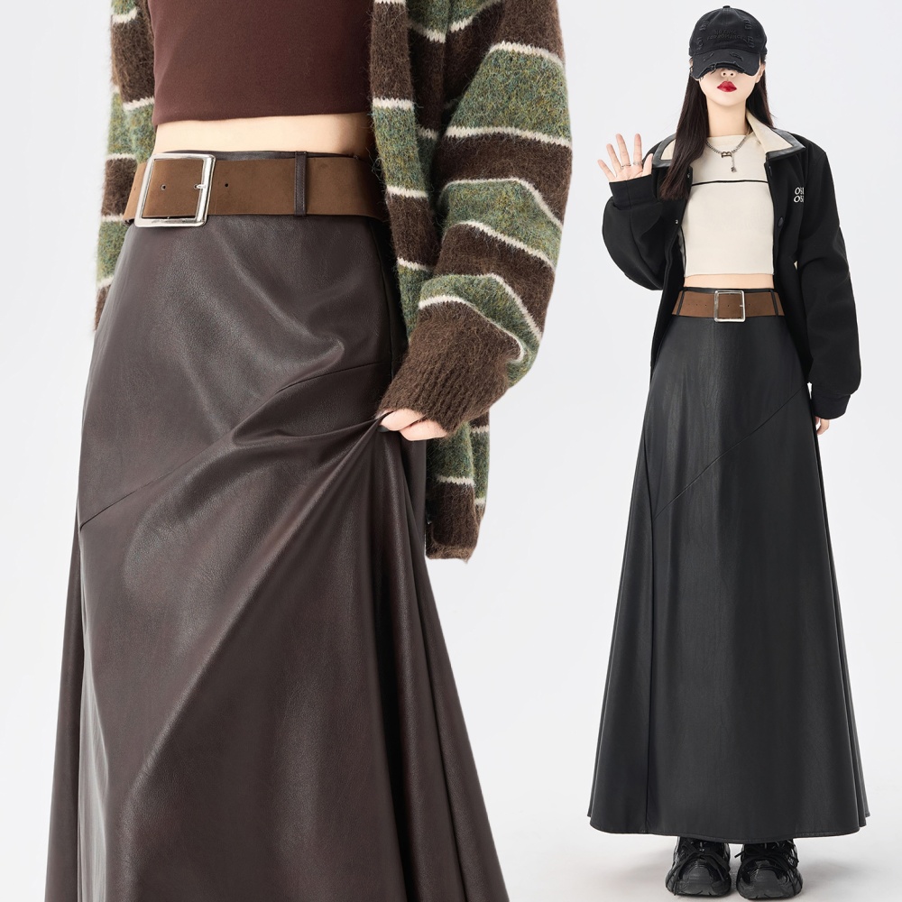 A-line big skirt autumn and winter PU skirt for women