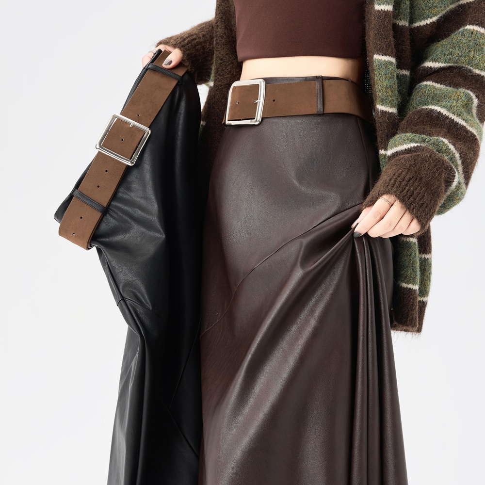 A-line big skirt autumn and winter PU skirt for women