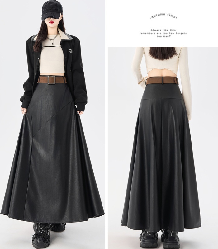 A-line big skirt autumn and winter PU skirt for women