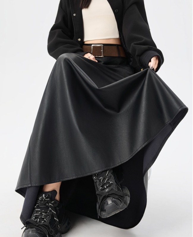 A-line big skirt autumn and winter PU skirt for women
