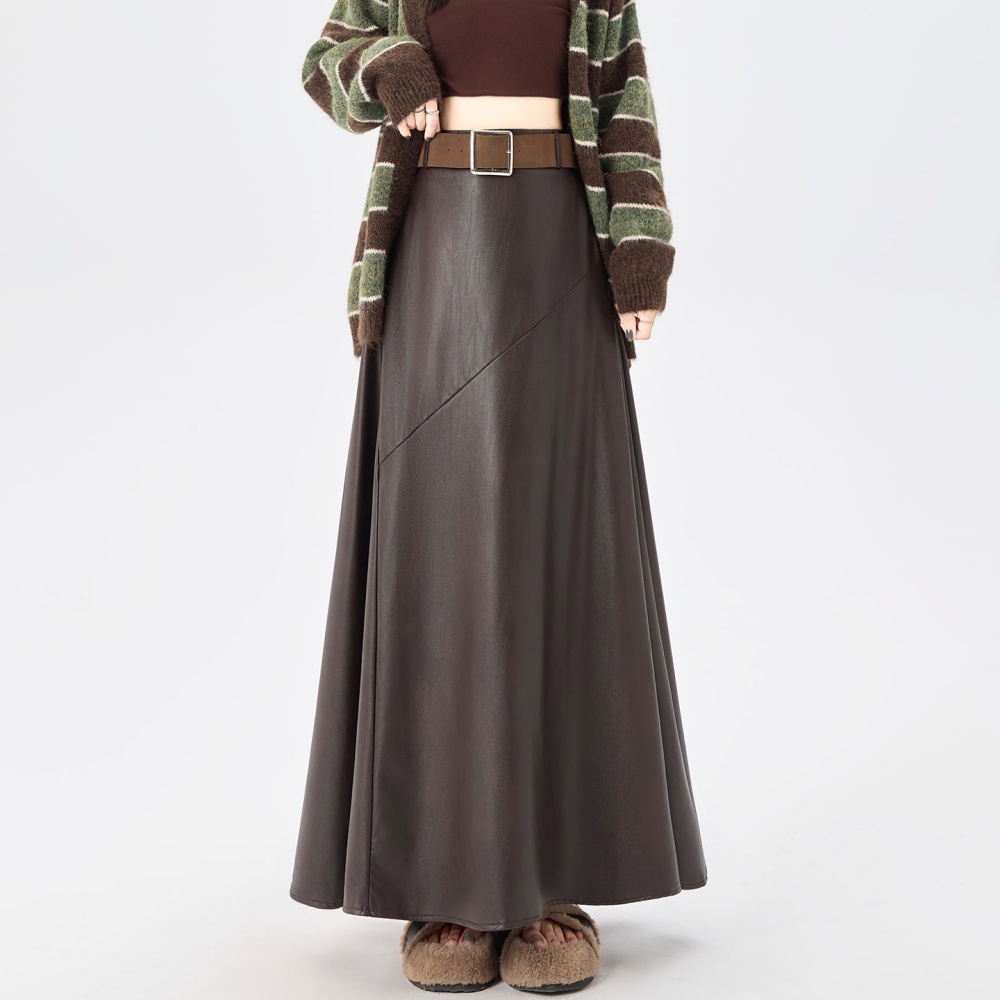 A-line big skirt autumn and winter PU skirt for women