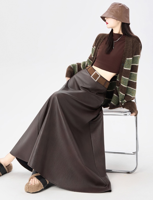 A-line big skirt autumn and winter PU skirt for women